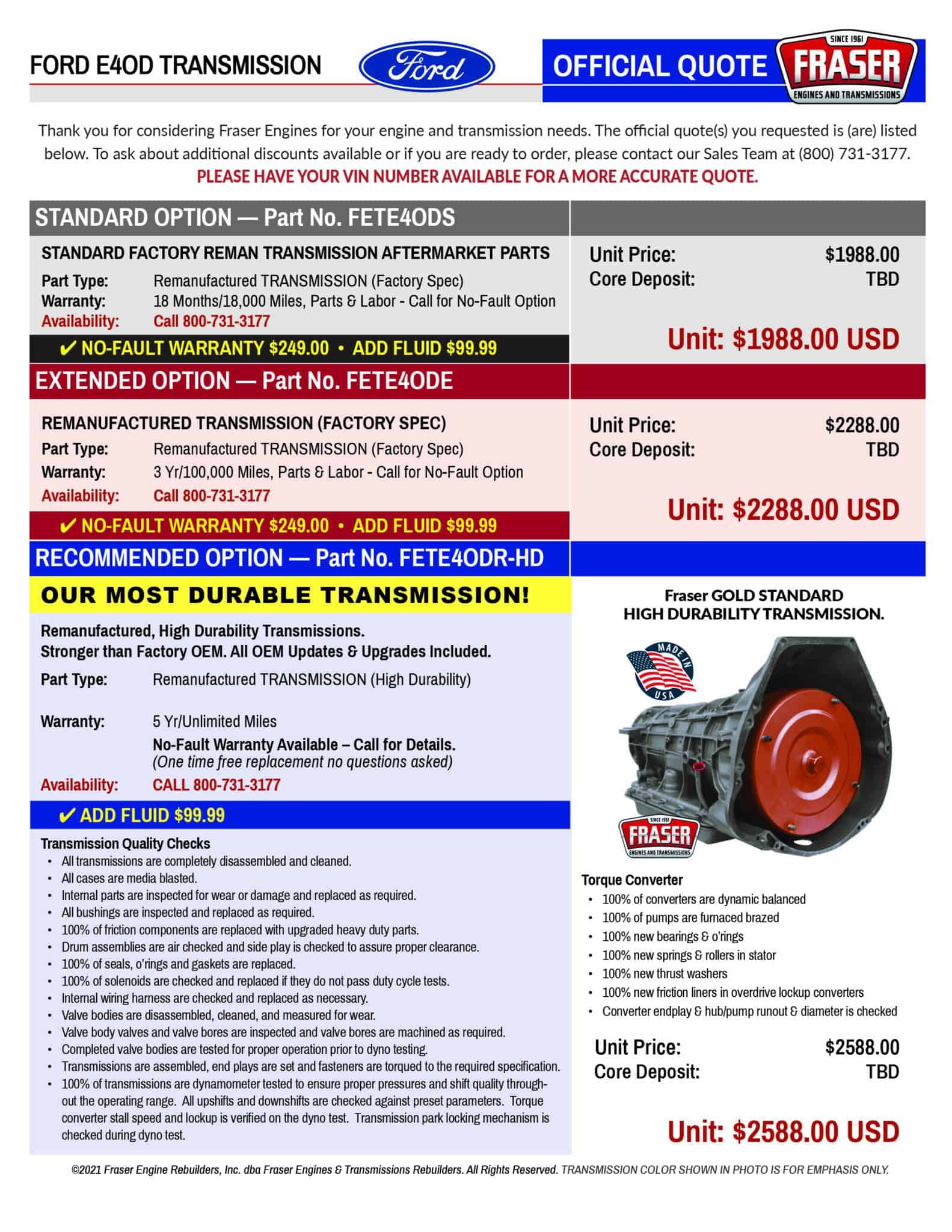 Ford E4OD Transmission Fraser Engines