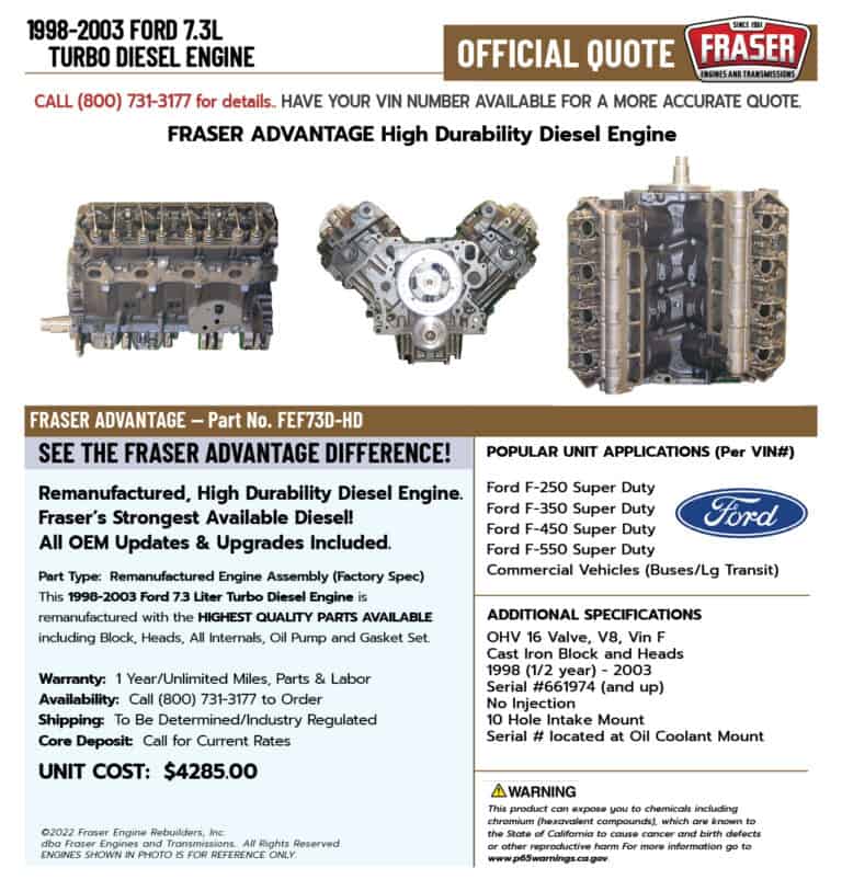 7.3L Ford Diesel Engine Fraser Engines and Transmissions