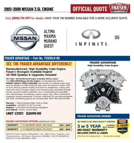 2002-2009 Nissan 3.5 Liter Engine