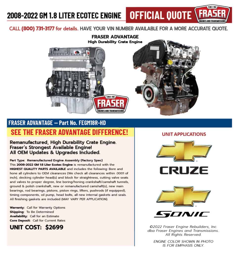 1.8 GM Ecotec Engine Fraser Engines and Transmissions
