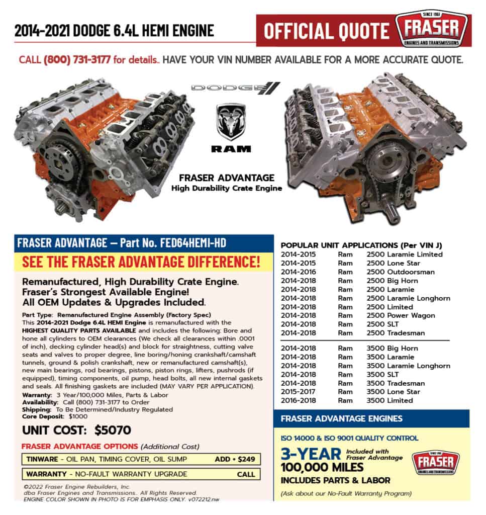 6 4l dodge hemi engines fraser engines and transmissions